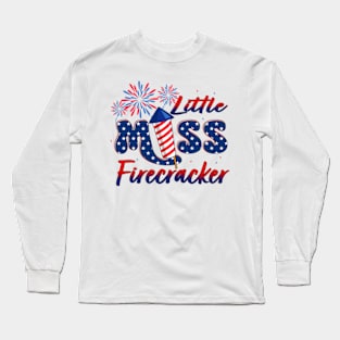 Little Miss Firecracker 4th Of July American Flag Little Miss America Long Sleeve T-Shirt